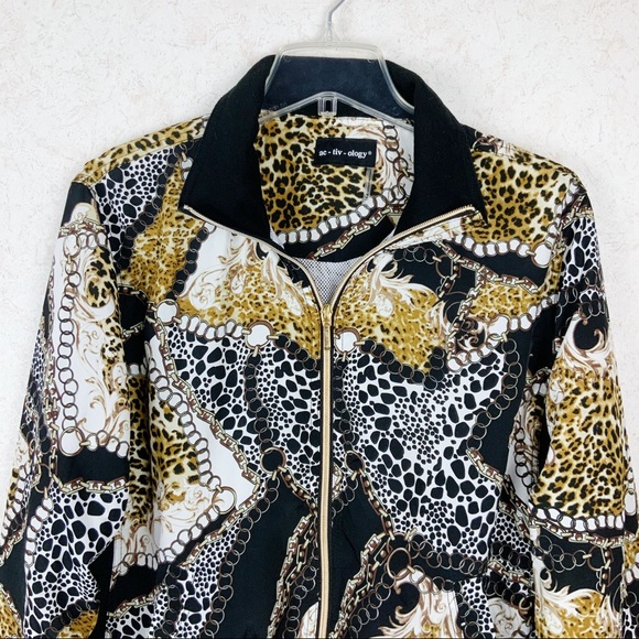 Activology leopard Dalmatian chains pattern zip jacket retro style athletic - Picture 2 of 7
